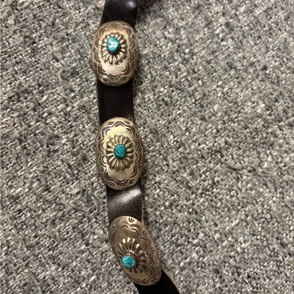 Vintage Concho Sterling Silver Belt with Turquoise Accents - Picture 4 of 7